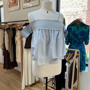 Rebecca Minkoff ✨ Cotton Summer Top, Off the Shoulder, Blue, GUC, Small
